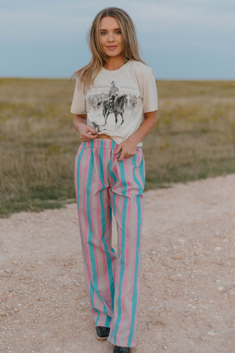 PINK AND BLUE STRIPES BOXER PANTS